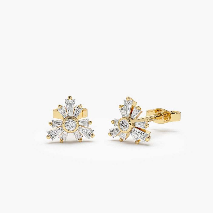 Earrings Ferkos Fine Jewelry | 14K Triangle Shaped Tapered Baguette Diamond Stud