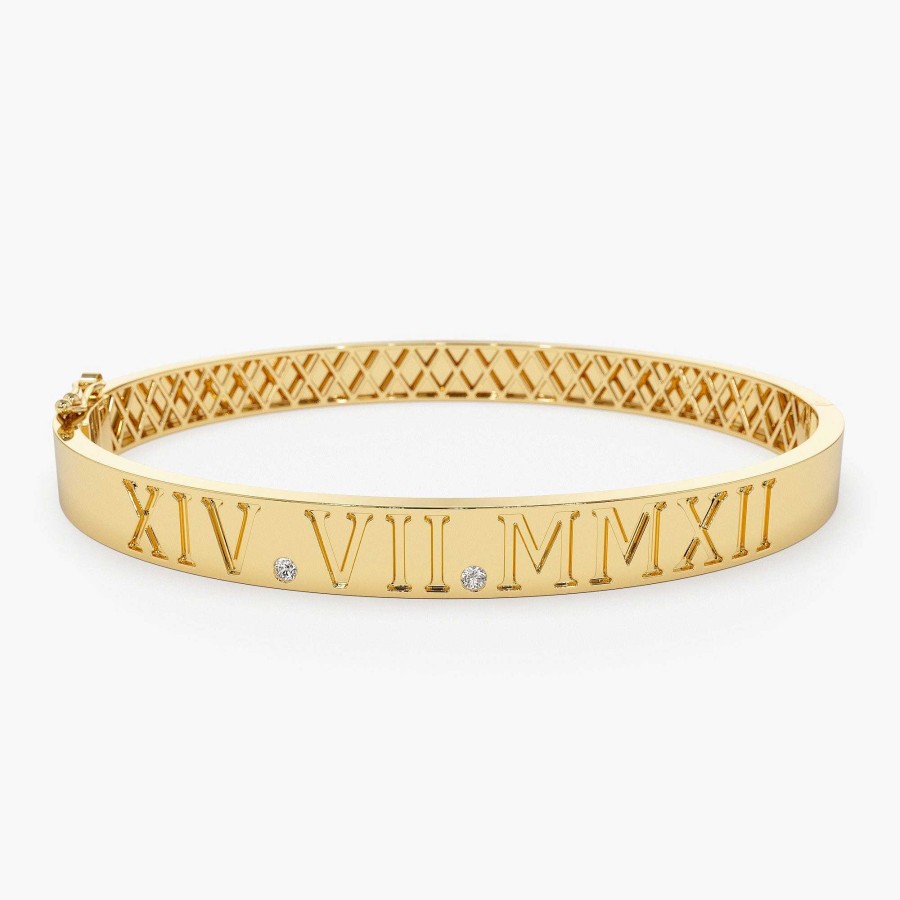 Bracelets Ferkos Fine Jewelry | 14K Personalized Roman Numeral Bangle Bracelet